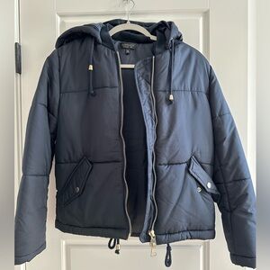 Topshop Puffer Jacket - Navy, US 2 / UK 6